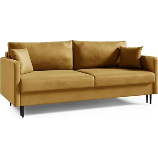 LIKMA 3 Sitzer Sofa Mara 209 cm mit Schlaffunktion und Bettzeugbehälter, Velvet Schlafsofa mit Bettkasten, Moderne Couch, Sofagarnituren, Bettsofa... - Gelb