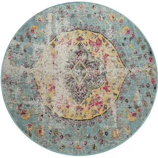 Paco Home In- Outdoor Teppich Modern Orient Print Terrassen Teppich Türkis, Grösse:Ø 200 cm Rund