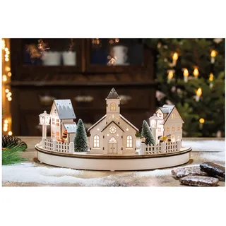 Hellum LED-Holz Stadt Szenerie Halbkreis mit Kirche 39 cm