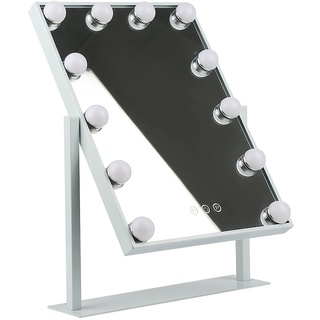 XUANYU Groß Rechteckiger Schminkspiegel mit Beleuchtung mit Metallrahmen Beweglich Tischspiegel Standspiegel Kosmetikspiegel mit Beleuchtung Hollywood Spiegel (30×40 cm/11,8"×15,8", Rechteckig Weiß)