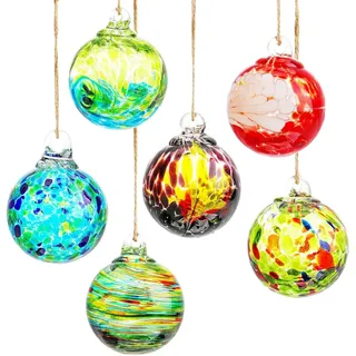 Mundgeblasene Glaskugeln, Glasgeblasene Ornamente,Freundschaftsbälle aus mundgeblasenem Glas - Hängende Garten-Glaskugel, mundgeblasene Glaskugel für Gartendekoration im Freien, 6 Stück