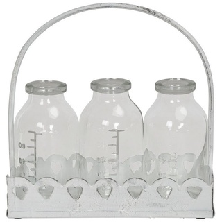 Posiwio Tischvase Vasen-Set BLOOMING weiß Metalltablett mit 3 Glasflaschen für Blumen