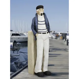 MF Maritime Deko-Figur Seemann, 29 cm Höhe, Weiß mit Blauer Jacke, Poly-Material, Nordischer Stil