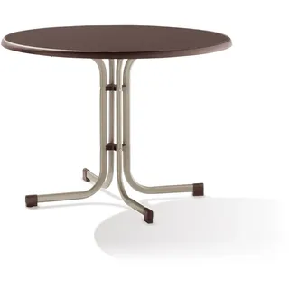 Sieger Boulevard-Klapptisch mit mecalit-Pro-Platte Ø 100 x 72 cm champagner/schieferdekor mocca