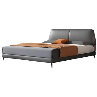 Xlmoebel Lederbett Luxuriöses Doppelbett aus echtem Leder mit edler Polsterung (Doppelbett, 1-tlg., Bett), Hergestellt in Europa grau