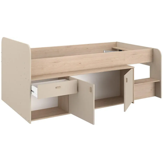 Vente-Unique Halbhochbett, Beige, Holz, Uni, 1-Sitzer, 1 Schubladen, 90x200 cm, Kinderzimmer & Jugendzimmer, Kindermöbel, Kinderbetten, Hochbetten