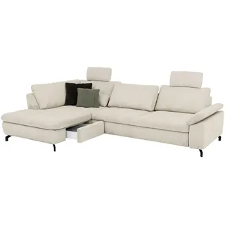 Beldomo Style Ecksofa Sense, Creme, Natur, Metall, 3-Sitzer, Ottomane links, Eckteil, L-Form, 291x197 cm, Goldenes M, Typenauswahl, Fußauswahl, Stoffauswahl, seitenverkehrt erhältlich, individuell planbar, Wohnzimmer, Sofas & Couches, Wohnlandschaften, Ecksofas