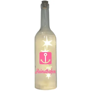 LED-Flasche mit Motiv , Heimathafen Anker , rosa , 29cm , Flaschen-Licht Lampe m