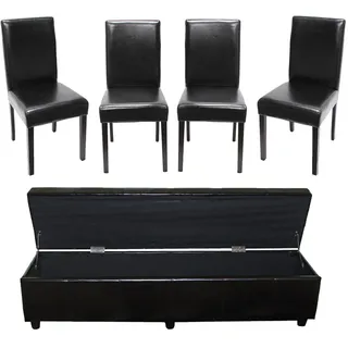 Garnitur Sitzgruppe Bank mit Aufbewahrung Kriens XXL+4 Stühle Littau, Kunstleder/Leder MVG-zertifiziert ~ schwarz