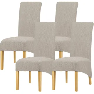 Leorate Stuhlhussen mit Langer Rückenlehne Twill-Strickvlies, Stuhlhussen für Esszimmer Küche Zimmer Hotel Stretch-Stuhlsitzbezug Heimdekoration Kamel 4er Pack