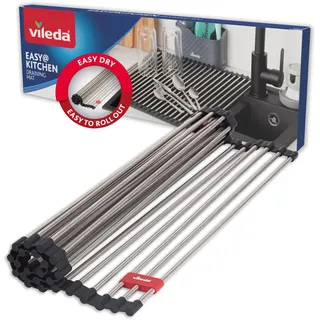 Vileda Abtropfgitter Spüle 45x40 cm, rollbar, 24 Stangen | Edelstahl mit TPE-Ummantelung, nur 450 g, dient als Ablage über dem Becken und rollt sich flach zusammen