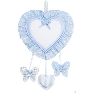 FILET - Aida Canvas Herzförmiges Geburtsband zum Sticken, mit Schmetterling und herzförmigen Anhängern, aus Baumwolle, 100% Made in Italy, Farbe Hellblau