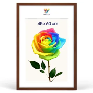 MG Design Bilderrahmen 45 x 60 cm – Posterrahmen mit Braun Holzrahmen (Echtholz) und bruchsicherem Acrylglas, Hoch & Quer mit stabiler Wandaufhängung