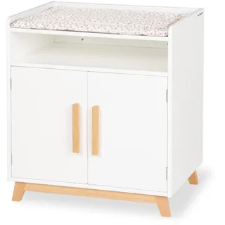 PINOLINO Puppenwickeltisch Marit, Puppenmöbel aus Holz, skandinavisch, weiß und klar lackiert, inkl. Wickelauflage, 2 Türen, 1 Fach, für Kinder ab 2 Jahren, 52x40x59 cm