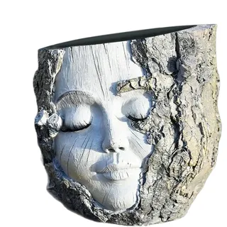 Head Pflanzgefäß, Zimmerpflanzentopf, 13 x 13 cm, Gesicht, Kunstharz, wetterfest, dekorative Vase, kreative Gartenskulptur für Balkon, Outdoor, Wohnzimmer, Schlafzimmer