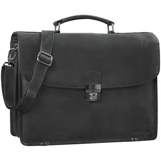 STILORD Miguel Klassische Leder Aktentasche Schwarz Herren große Businesstasche Arbeit Bürotasche mit Schloss zum Umhängen 15,6 Zoll Laptoptasche Farbe:anthrazit