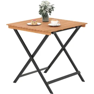 Fantask Gartentisch Klappbar Ø 70 x 73 cm Naturbelassen/Schwarz