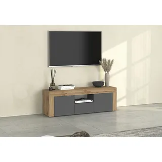 Lowboard OTTO HOME "CHRONOS Breite 155 cm mit 2 Türen, 1 Schublade,1 offenes Fach", grau (anthrazit matt, eiche wotan), B:155cm H:50cm T:40cm, Sideboards, Lowboard, TV-Board, Sideboard niedrig, Grifflos mit Push to Open 'Made in Italy'