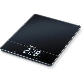 Beurer Elektrische, Schwarz, Glas, 20x2x26.3 cm, Abschaltautomatik, Zuwiegefunktion, digitale Anzeige, inkl. Batterie, Backen, Küchenwaagen