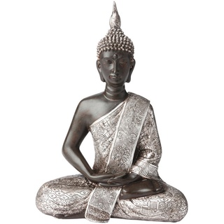 Ambia Home Buddha, Braun, Silber, Kunststoff, Buddha, 21.5x28x11 cm, sitzend, zum Stellen, handgemacht, Dekoration, Skulpturen & Dekoobjekte, Skulpturen