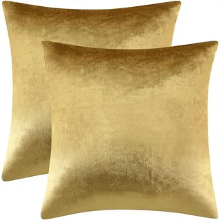 Set Mit 2 Dekorativen Kissenbezügen Aus Goldfarbenem Samt, 45 X 45 Cm, Für Schlafsofa