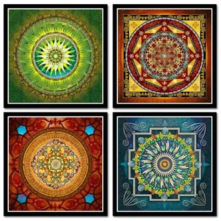 Tibetische Thangka Mandala Gemälde Moderne Buddha Wandkunst 4 Stück Wandbild Kultur Spirituelle Leinwand Malerei Religion Wohnkultur 8"X8