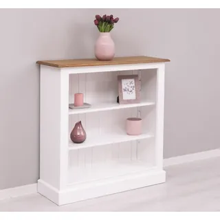 Landhaus Bücherregal Sideboard Anrichte Massivholz weiß mit brauner Deckplatte