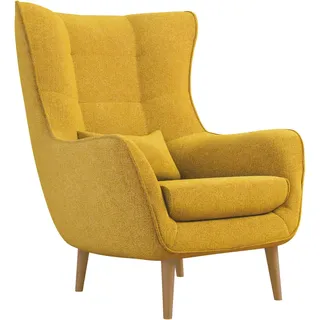 Mirjan24 Sessel Estjano Kunstleder 80 x 106 x 95 cm Gelb mit Hocker