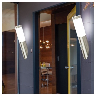 Globo Außen-Wandleuchte, Leuchtmittel inklusive, Warmweiß, LED Außenlampe Wandleuchte mit Bewegungsmelder Edelstahl IP44 silberfarben