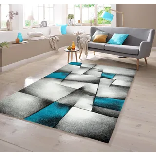 TeppichHome24 Teppich Designer Teppich Karo Muster Türkis Grau Weiß Schwarz, rechteckig grau|lila|schwarz rechteckig | 60 cm x 100 cm