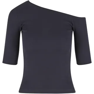 T-Shirt URBAN CLASSICS "Urban Classics Ladies Organic Asymmetric Rib Tee", Damen, Gr. XS, navy, 100% Baumwolle, unifarben, skinny fit, asymmetrischer Ausschnitt, Shirts T-Shirt
