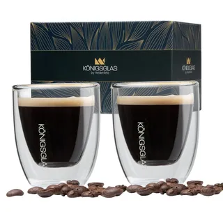 Königsglas Espressoglas Espresso Glas Set 80 ml doppelwandige Espressotassen, 2-tlg., Thermogläser, handgefertigte Kaffee Gläser 2/4er Set Cappuccino Latte Macchiato weiß