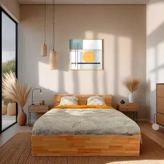 Bettkasten 160 x 200 cm Milo mit Kopfteil + Lattenrost/Buche massiv geölt