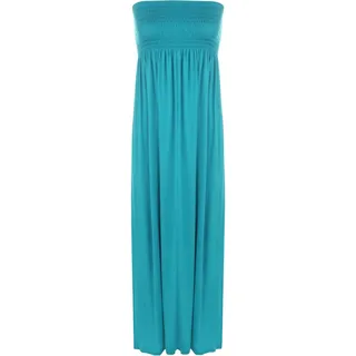 WearAll Bandeau-Maxikleid für Damen, Übergröße, trägerlos, gerafft, lang, Größe 42-50, türkis, 42/44 - 42-44