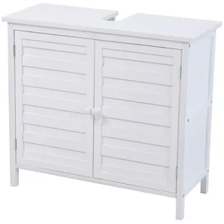 Svita Waschbeckenunterschrank Badschrank Mit Regal Freistehend Bambus Weiß