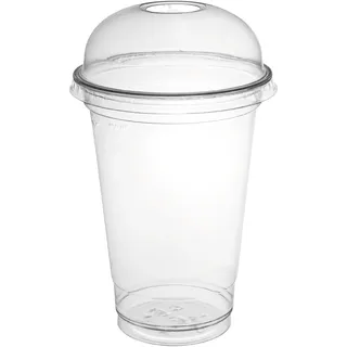 daybays Smoothie Becher to Go 500ml Ø95mm inkl. Domdeckel mit Rundloch 200 Stk. Plastikbecher Trinkbecher Einwegbecher Dessertbecher Eiskaffee Bubble Tea Becher Cocktail Gläser (200, 500ml.)