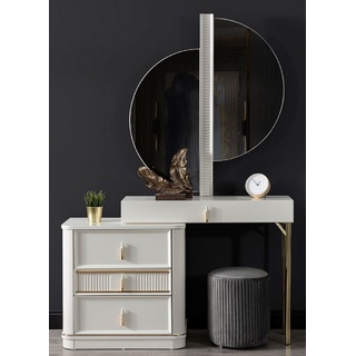 Casa Padrino Luxus Schlafzimmer Schminktisch Set Weiß / Gold / Grau - 1 Schminkkommode mit Spiegel & 1 Hocker - Luxus Schlafzimmer Möbel