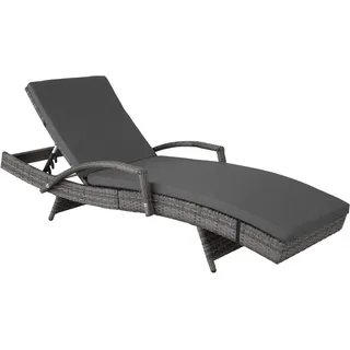 Tectake Rattan Sonnenliege 190 x 71 x 34 – 74,5 cm Grau