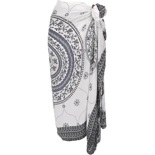 GURU SHOP Bali Sarong, Wandbehang, Wickelrock, Sarongkleid Mandala - Grau/weiß, Herren/Damen, 160x110 cm - 160*110 cm