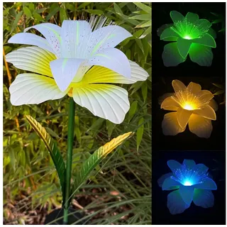 Online-Fuchs Gartenstecker aus Metall - LED Solarleuchte Lilie für außen - Gartendekoration (Warmweiß oder Farbwechsel möglich, Beetstecker) 97 cm groß - Gartendeko für Balkon, Terrasse weiß