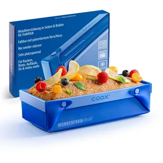 coox WUNDERFORM Frame M - die faltbare Kastenform mit Metallverstärkung - Backen & Servieren in Einem I Antihaft-Silikon I Spülmaschinenfest I Kein Stürzen I BPA-frei Blau