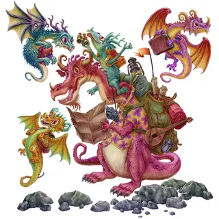 WANDAUFKLEBER 80x107cm - Drachen-Märchenfamilie
