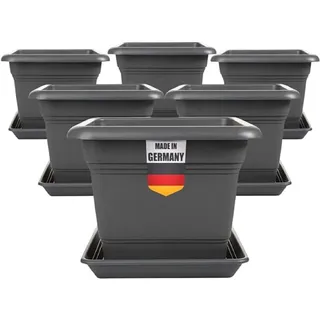 2 friends SUSTANIA Blumentopf Pflanzkübel Groß mit Untersetzern 6er Set 48x48 cm), Anthrazit Blumentopf Gross - Terrasse