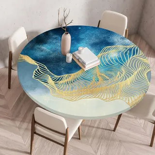 Hixingo Rund Skandinavisch Minimalistischer Stil Tischdecke mit Elastik, Wasserdicht Gartentischdecke Antifouling Tischdecken Tischtuch Tisch Schutz (Vergoldet,130CM)