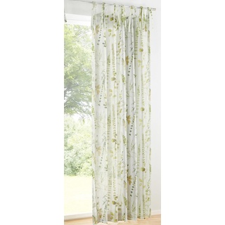 Kutti Vorhang Dschungel Blumen mit Bändern für Gardinenstange halbtransparent weiß grün B 135 x H 225 cm (1 Stück)