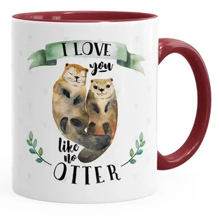 MoonWorks Tasse Kaffee-Tasse Otter Pärchen I love you like no otter Geschenk Liebe, Keramik grün|rot