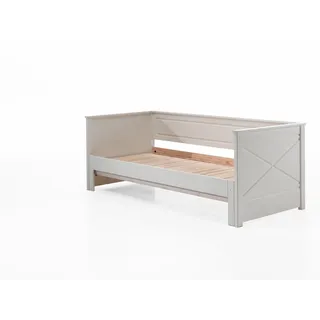 58 aufm Kessel Bettgestell Funktionsbett Kati 209x100x80 Ausziehbett Gästebett Massivholz+MDF (inkl. Versand, Lieferung bis Verwendungsstelle), Liegefläche 90 x 200, ausziehbar auf 180 x 200, dekorative Fräsungen weiß