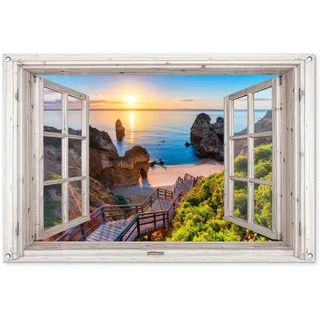 MuchoWow© Gartenposter Groß 120x80 cm XXL Outdoor Bilder Gartendeko für draußen Wetterfest Garten Zaun Deko Banner Draußen Bild Gartenzaun Fensterblick - Strand - Sommer - Sonnenuntergang