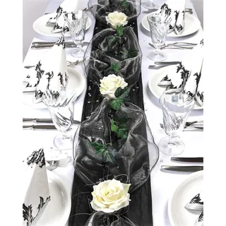 Fibula Style Tischdeko Komplett Set Flair Black Tischdekoration für Trauer Hochzeit Geburtstag Jubiläum in schwarz-Creme für 8 - 10 Personen
