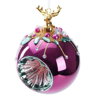 Brubaker Premium Weihnachtskugel Rot mit Hirsch Figur - 10 cm Christbaumschmuck mit Perlen Dekorationen - Von Hand dekorierte Baumkugel aus Glas - Weihnachtsdeko Christbaumkugel